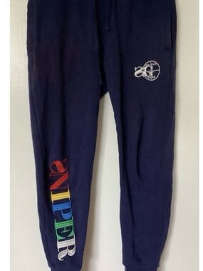 Sniper Gang Apparel Men’s Navy Multicolor Embroidered Logo  Joggers Size M